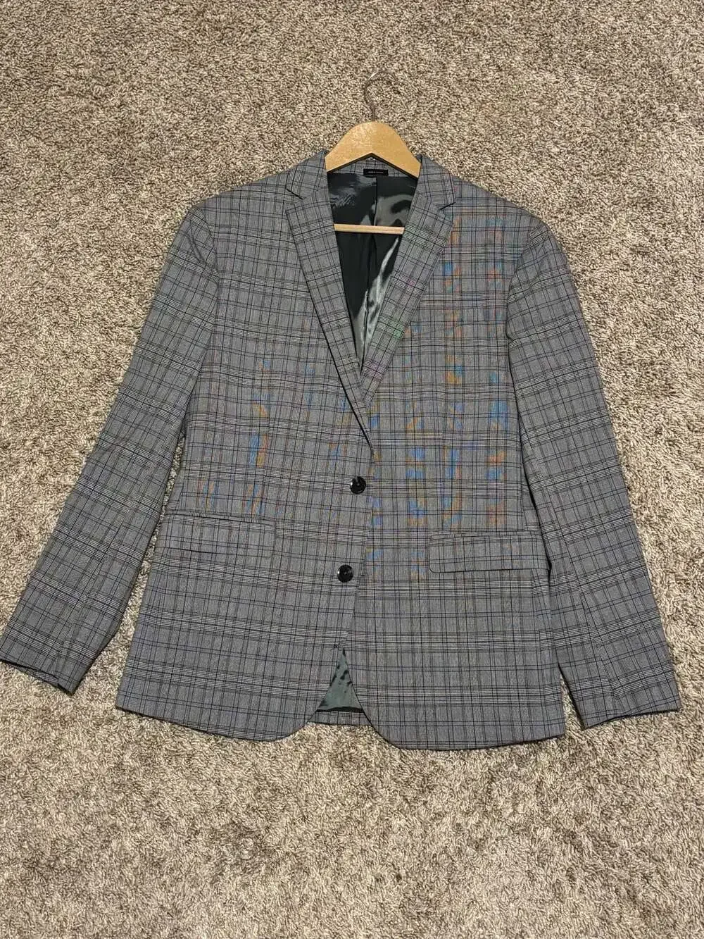 JF J.Ferrar Men's Slim Fit Gray Plaid Two-Button Blazer Sport Coat